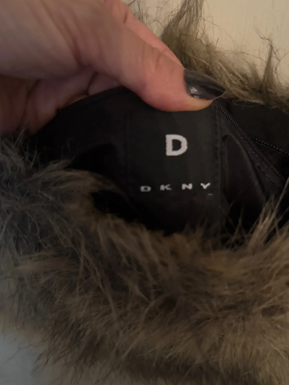 Faux Fur DKNY Shoulder Bag in Brown with Black Leather Strap